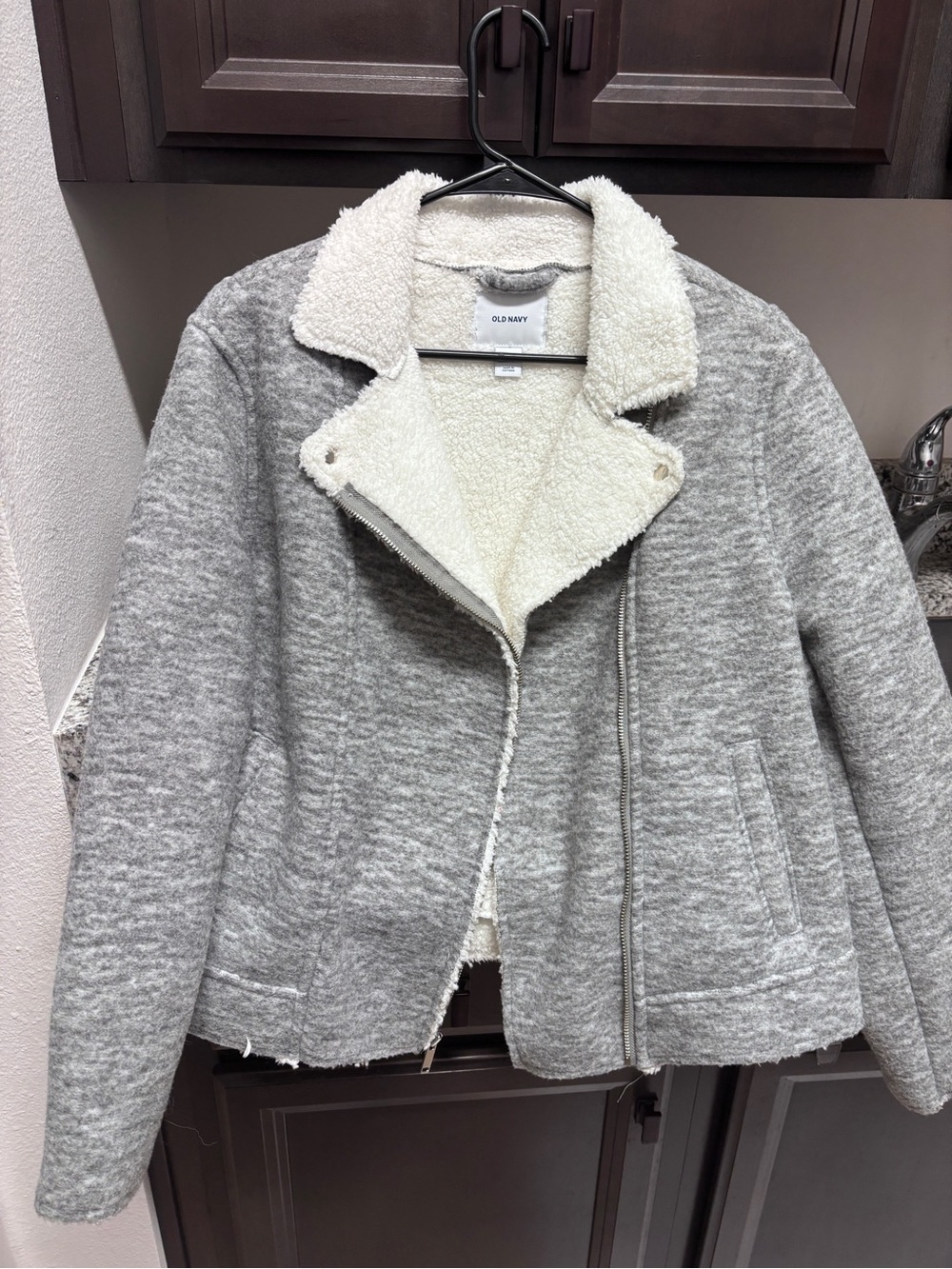 Old Navy Gray Heather Sherpa-Lined Moto Jacket